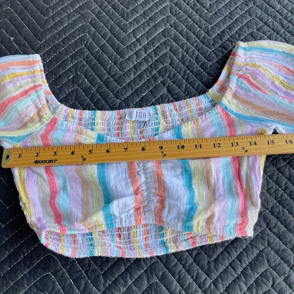 Tobi Crop Top Womens Size Extra Small Pastel Smocked Puff Sleeve Crop Top - Picture 9 of 11